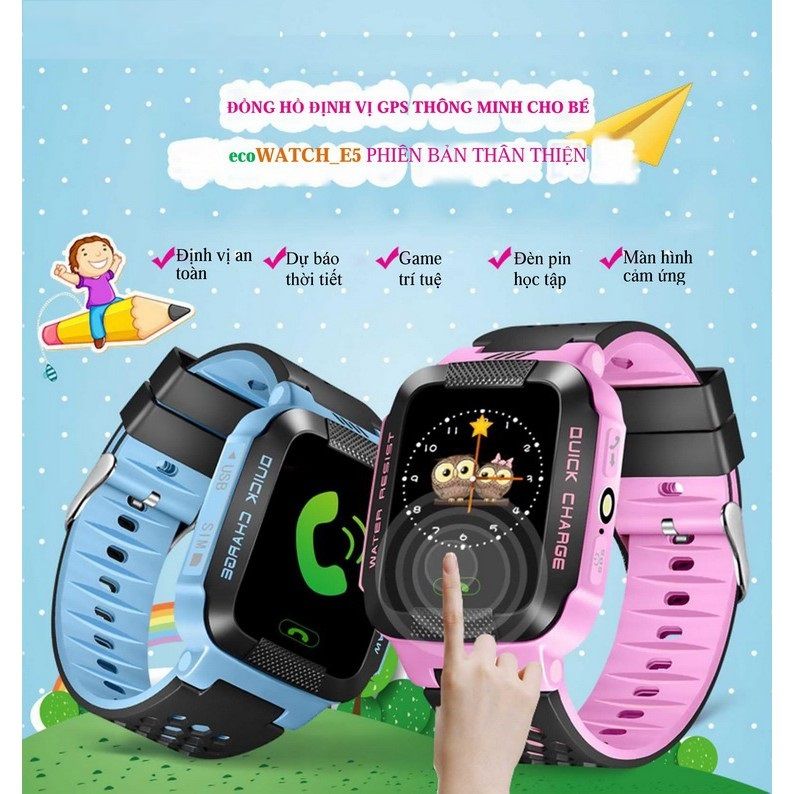 Đồng hồ định vị trẻ em E5 GPS (Hỗ trợ tiếng Việt) - Xanh