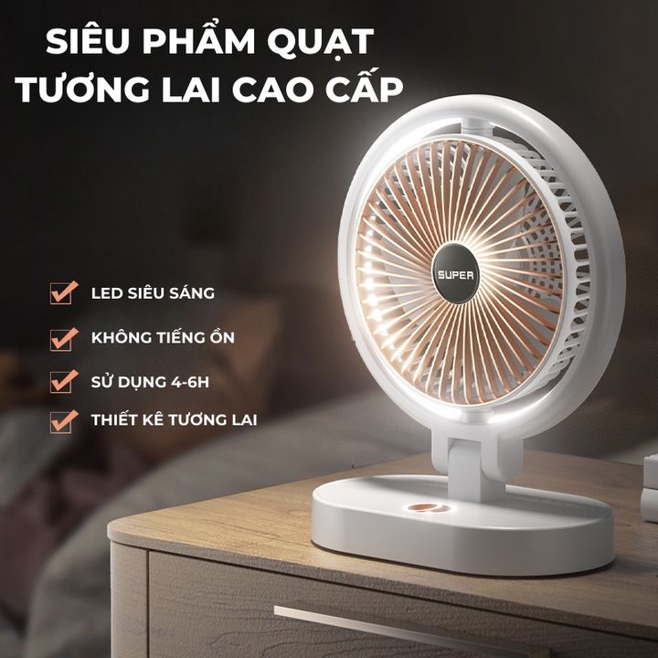 Quạt tích điện văn phòng có đèn LED siêu sáng 3 chế độ