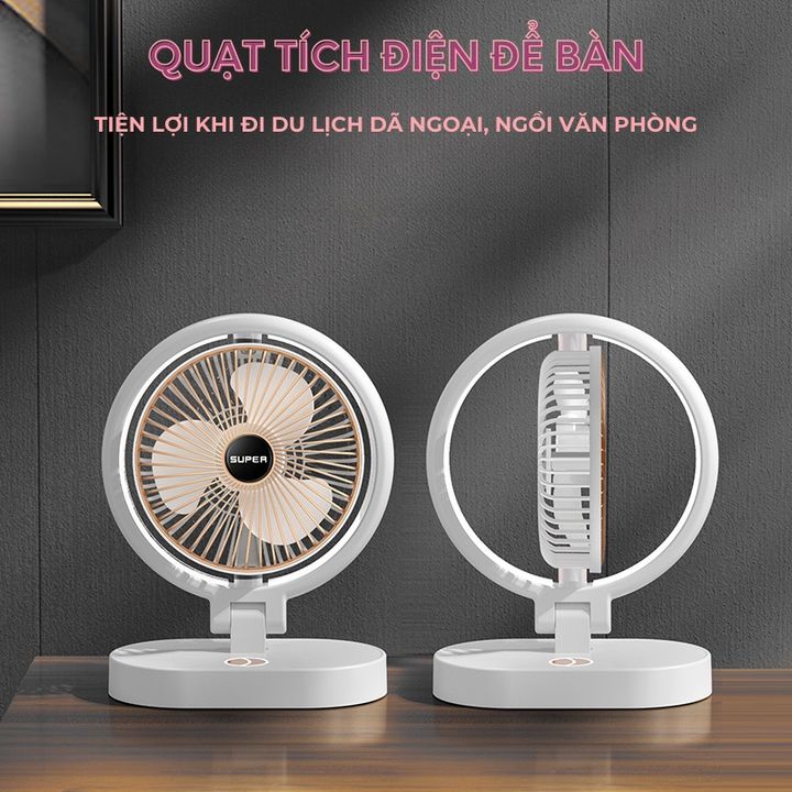 Quạt tích điện văn phòng có đèn LED siêu sáng 3 chế độ