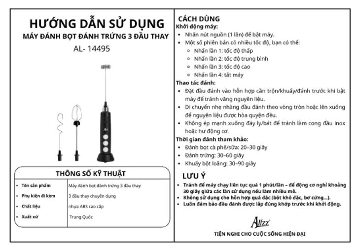 Máy đánh bọt - đánh trứng 3 đầu thay ALIZZ AL-14495
