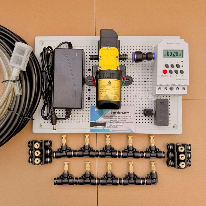 Hệ thống bộ phun sương tự động 15 béc bơm OM1521 + timer hẹn giờ