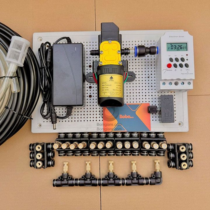 Hệ thống bộ phun sương tự động 15 béc bơm OM1521 + timer hẹn giờ