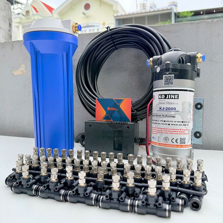 Bộ phun sương 70 đầu phun - Bơm Hawin KJ 2000 lọc rác 70M dây