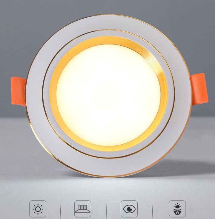 Đèn Led Âm Trần 3 Màu 7w Viền Vàng