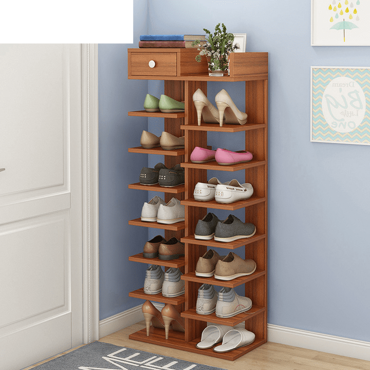 Kệ giầy dép gỗ 7 tầng có ngăn tủ phụ - Kệ giầy dép gỗ đẹp
