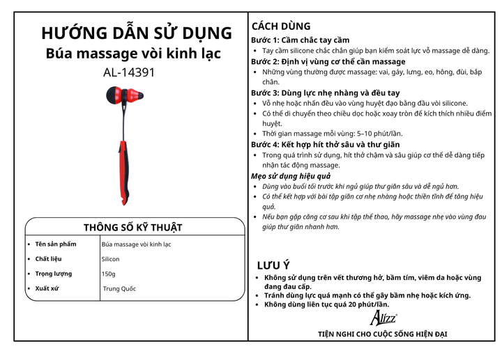 Búa massage vòi kinh lạc dụng cụ lưng silicone ALIZZ