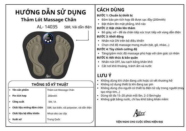 Thảm Massage bàn chân xung điện Alizz AL-14035