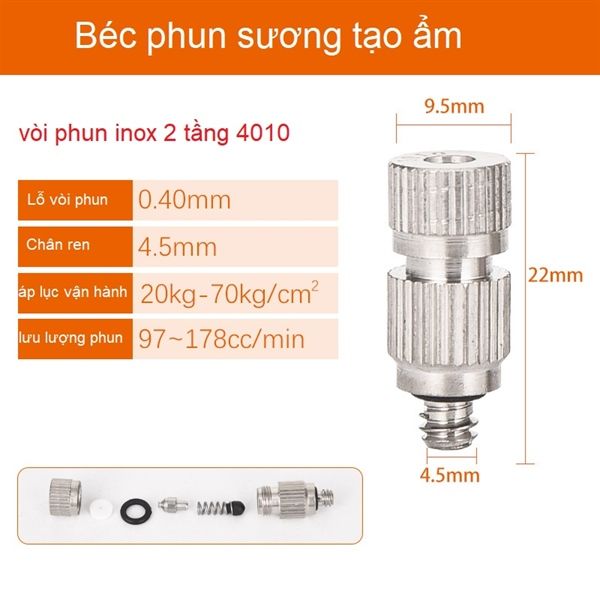 Béc phun sương số 4 TW4010 inox 2 tầng