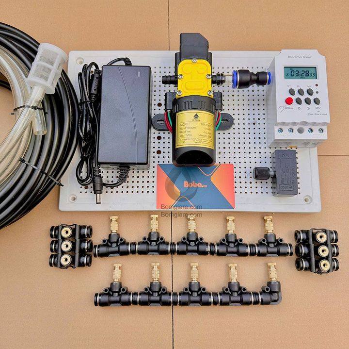 Hệ thống bộ phun sương tự động 10 béc bơm OM1521 + timer hẹn giờ