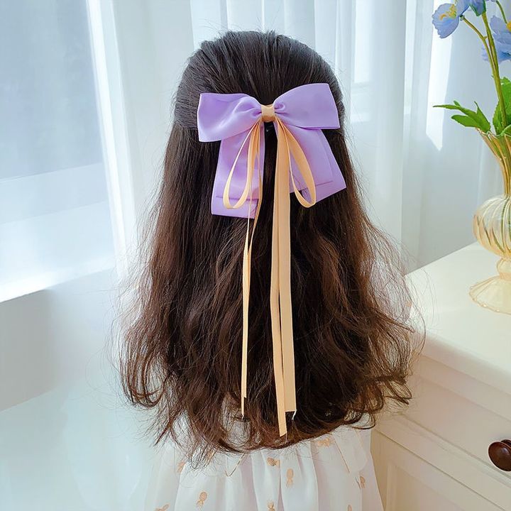 Kẹp tóc hình nơ cho nữ dây ruy băng phong cách Hàn Quốc