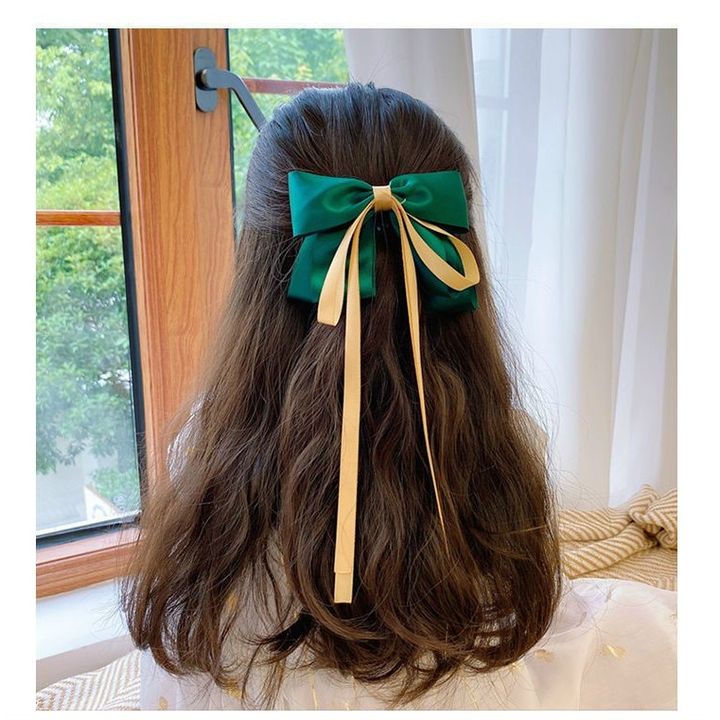 Kẹp tóc hình nơ cho nữ dây ruy băng phong cách Hàn Quốc
