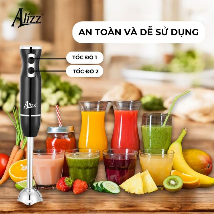 Máy Xay Sinh Tố Xay Thịt Cầm Tay Thân Đen ALIZZ AL-8009