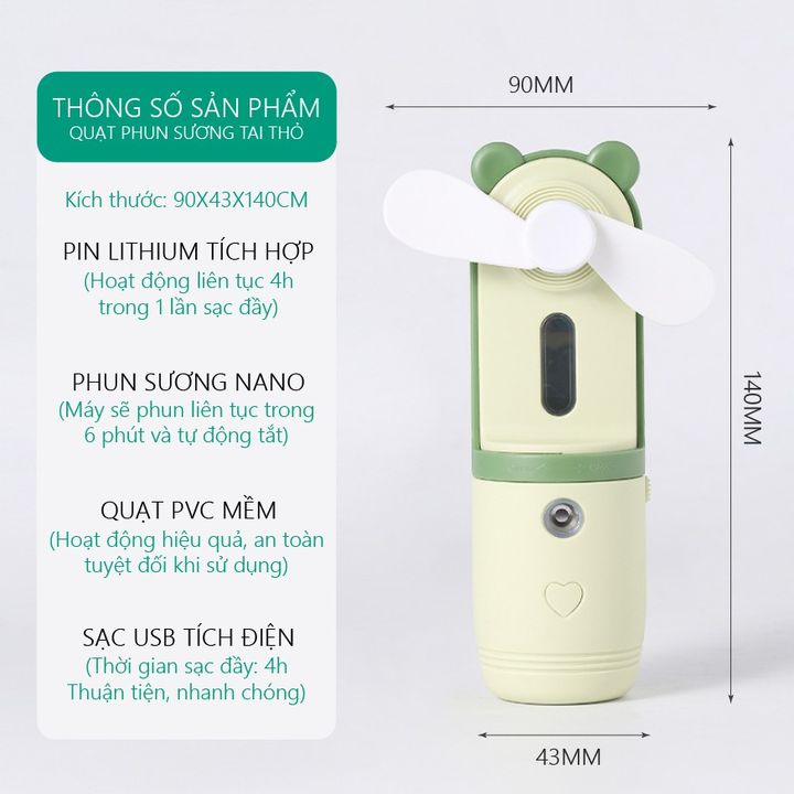 Quạt phun sương cầm tay mini, sạc usb tích điện tiện dụng