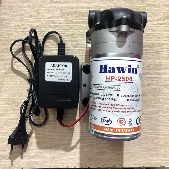 Bộ phun sương 8 đầu phun - Bơm Hawin HP 2500 lọc rác 20M dây