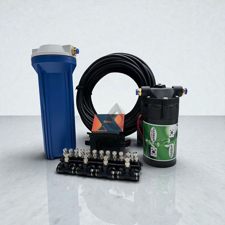 Bộ phun sương 15 đầu phun - Bơm Deahan DH 6017 lọc rác 20M dây