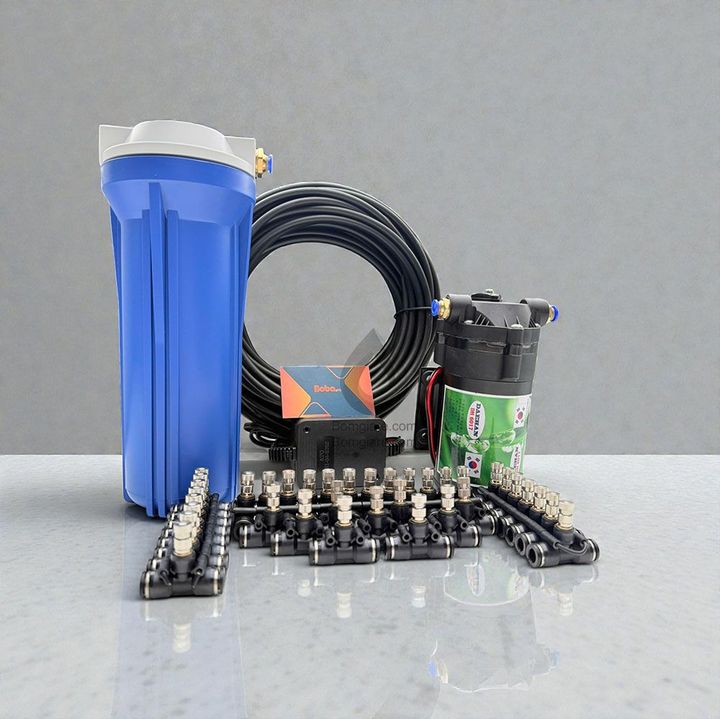 Bộ phun sương 15 đầu phun - Bơm Deahan DH 6017 lọc rác 20M dây