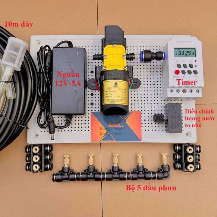 Hệ thống bộ phun sương tự động 5 béc bơm OM1521 + Timer hẹn giờ