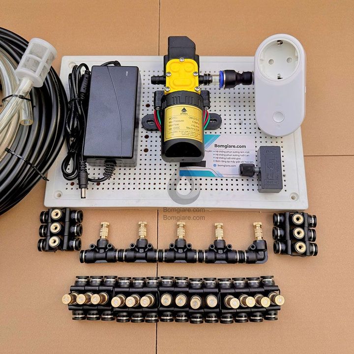 Hệ thống bộ phun sương tự động điều kiển từ xa bằng wifi 15 béc bơm OM1521 +ổ wifi