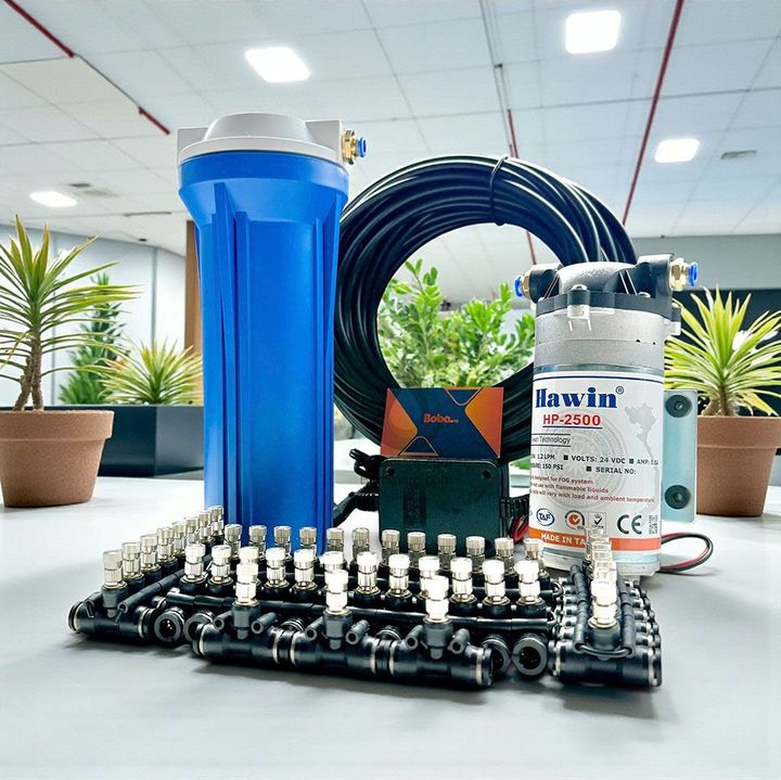 Làm mát quán cafe 20 đầu phun - Bơm Hawin HP 2500