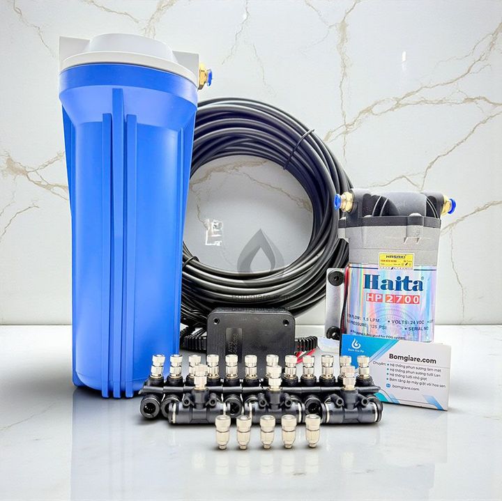 Làm mát quán cafe 20 đầu phun - Bơm Hawin HP 2500