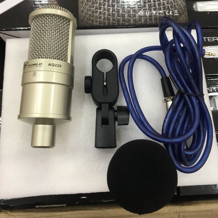 Bộ livestream mic AQ220 Sound card H9 có autu-tune chân kẹp micro thu âm đầy đủ