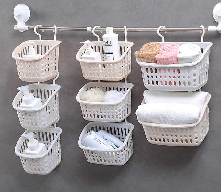 Giỏ nhựa có móc treo cho nhà tắm phòng bếp đa năng (Loại trung)
