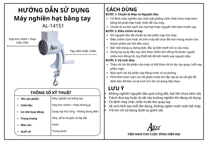 Máy nghiền hạt bằng tay ALIZZ