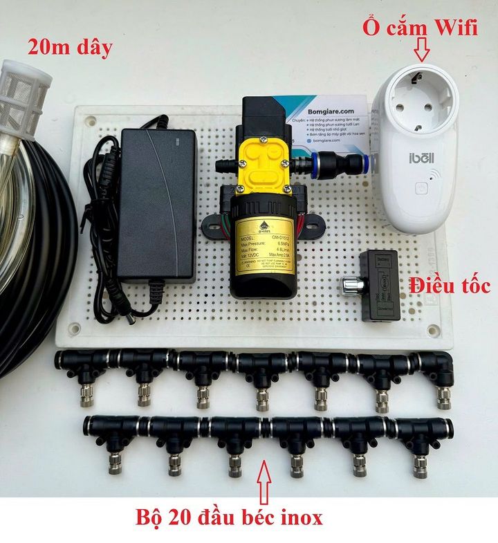 Hệ thống bộ phun sương tự động bằng wifi 20 béc bơm OM1521 + ổ wifi