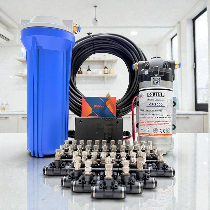 Bộ phun sương 60 đầu phun - Bơm Hawin KJ 2000 lọc rác 60M dây