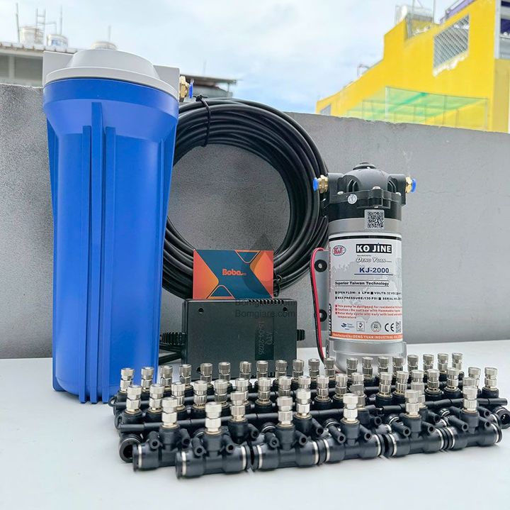 Bộ phun sương 60 đầu phun - Bơm Hawin KJ 2000 lọc rác 60M dây