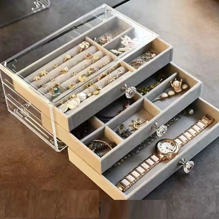 Kệ đựng trang sức phụ kiện 3 tầng hộp để bông tai đồng hồ sang trọng