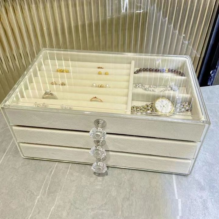 Kệ đựng trang sức phụ kiện 3 tầng hộp để bông tai đồng hồ sang trọng
