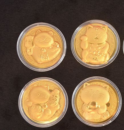 Đồng Xu Vàng 2023 Hình Mèo Thần Tài May Mắn Mạ Vàng