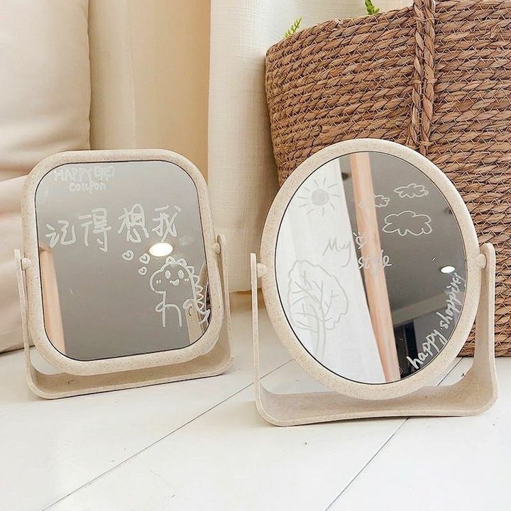 Gương trang điểm để bàn lúa mạch 2 mặt gương xoay 360 độ - Gương để bàn trang điểm Hàn Quốc