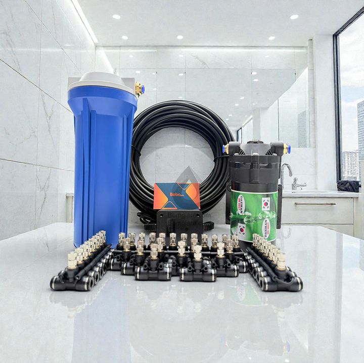 Hệ thống phun sương 25 béc phun - Bơm Hàn Quốc 6027 trọn Bộ