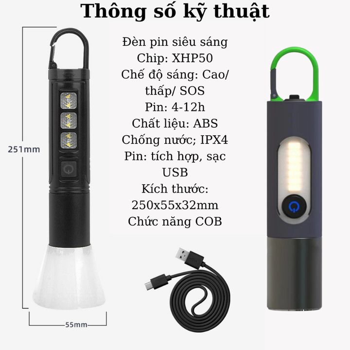 Đèn Pin LED COB 4 Chế Độ Sáng XST- 836