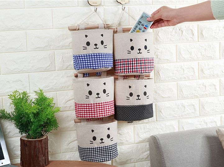Túi treo tường vải bố hình mèo 
