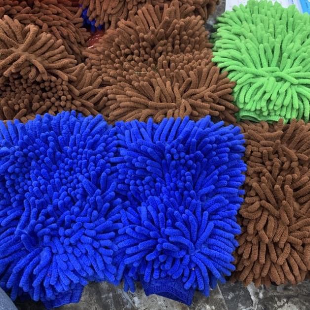 Găng tay rửa xe lau chùi ô tô loại dày dặn 2 mặt bông - găng tay san hô