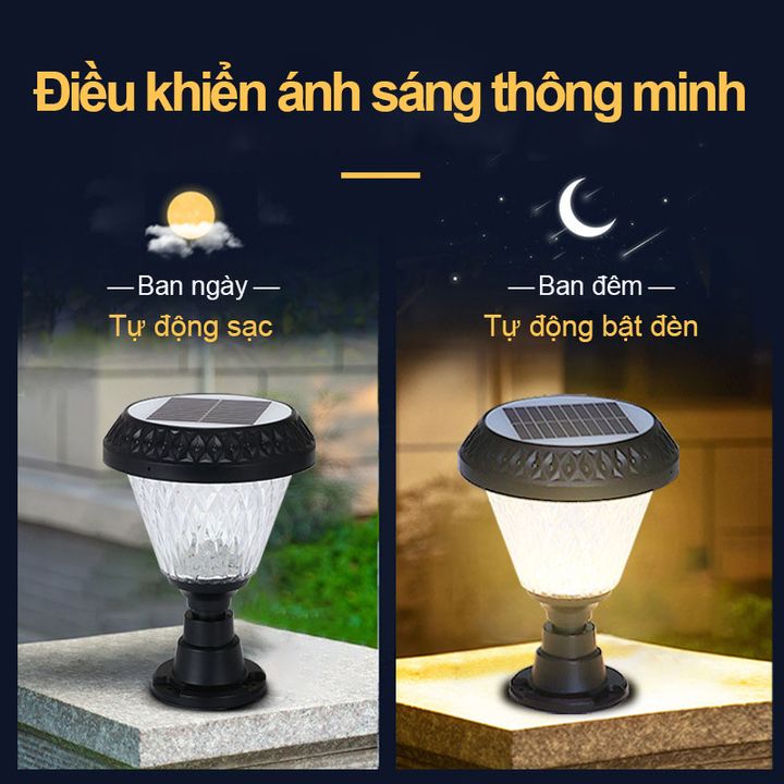 Đèn Led Trụ Sân Vườn Chống Nước 20cm Năng Lượng Mặt Trời