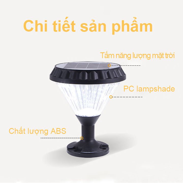 Đèn Led Trụ Sân Vườn Chống Nước 20cm Năng Lượng Mặt Trời