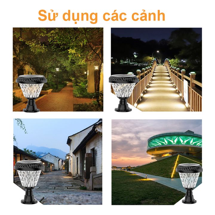 Đèn Led Trụ Sân Vườn Chống Nước 20cm Năng Lượng Mặt Trời