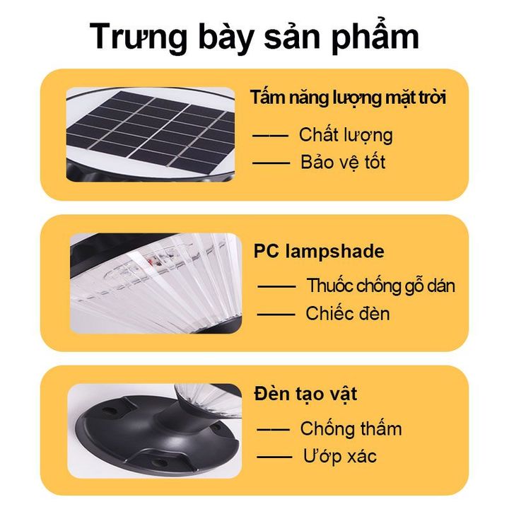 Đèn Led Trụ Sân Vườn Chống Nước 20cm Năng Lượng Mặt Trời