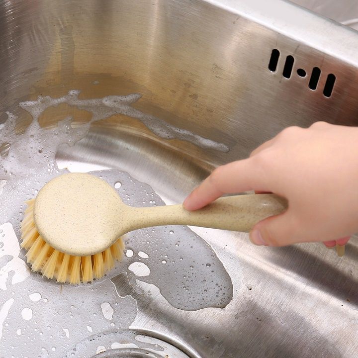 Bàn chải cọ rửa chén, đĩa, xoong, nồi, chảo - cọ rửa nhà bếp có tay cầm dài bằng nhựa lúa mạch (MS1)