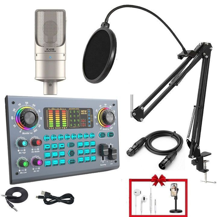 Combo Livestream Thu Âm C100 mic pc K200 tặng tai nghe và Gía đỡ điện thoại livestream