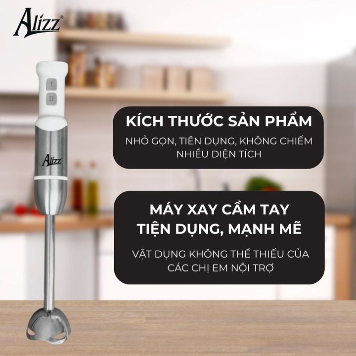 Máy Xay Sinh Tố Xay Thịt Cầm Tay Thân Trắng Nút Bấm Inox ALIZZ AL-9003