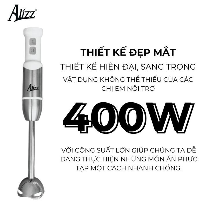 Máy Xay Sinh Tố Xay Thịt Cầm Tay Thân Trắng Nút Bấm Inox ALIZZ AL-9003