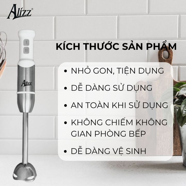 Máy Xay Sinh Tố Xay Thịt Cầm Tay Thân Trắng Nút Bấm Inox ALIZZ AL-9003