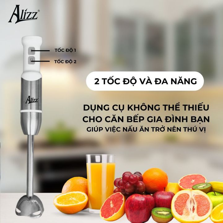 Máy Xay Sinh Tố Xay Thịt Cầm Tay Thân Trắng Nút Bấm Inox ALIZZ AL-9003